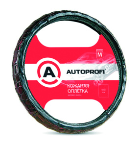 Кожаная оплётка руля AUTOPROFI AP-156 BK (M)