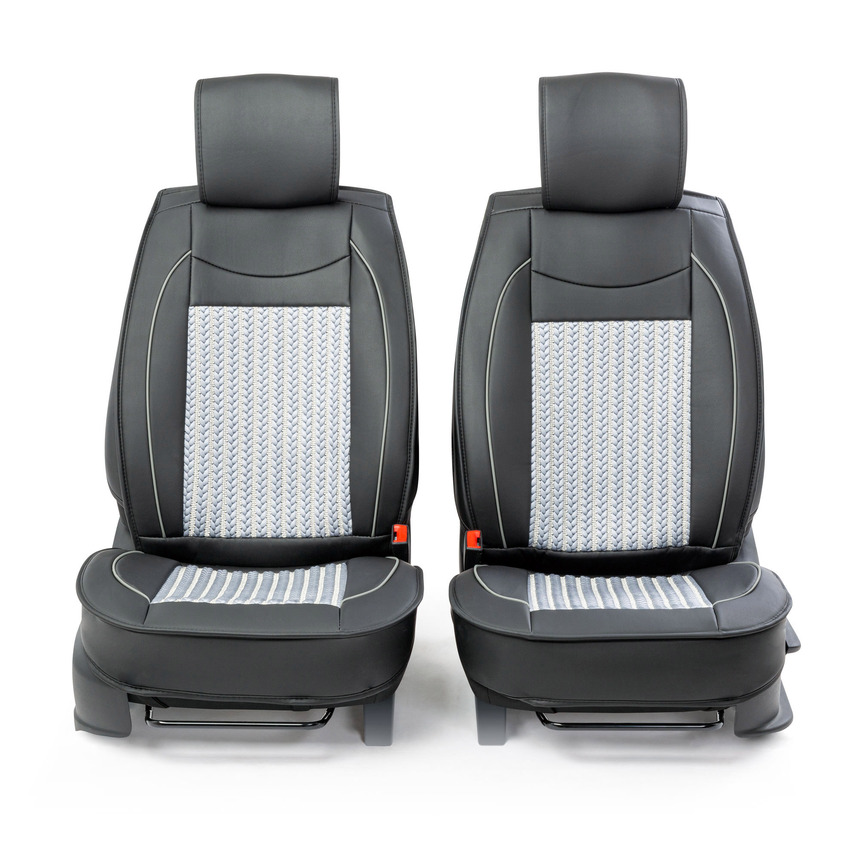 Каркасные накидки на передние сиденья "Car Performance", 2 шт., экокожа CUS-2072 BK/GY Каркасные накидки на передние сиденья "Car Performance", 2 шт., экокожа CUS-2072 BK/GY