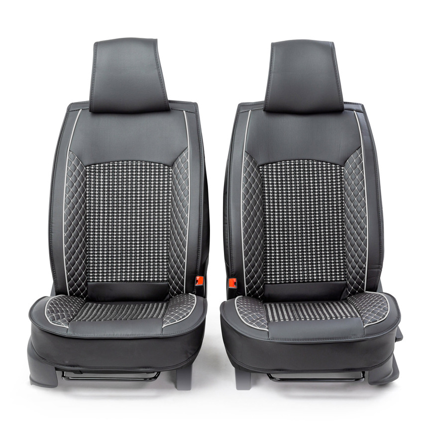Каркасные накидки на передние сиденья "Car Performance", 2 шт., экокожа CUS-2102 BK/GY Каркасные накидки на передние сиденья "Car Performance", 2 шт., экокожа CUS-2102 BK/GY