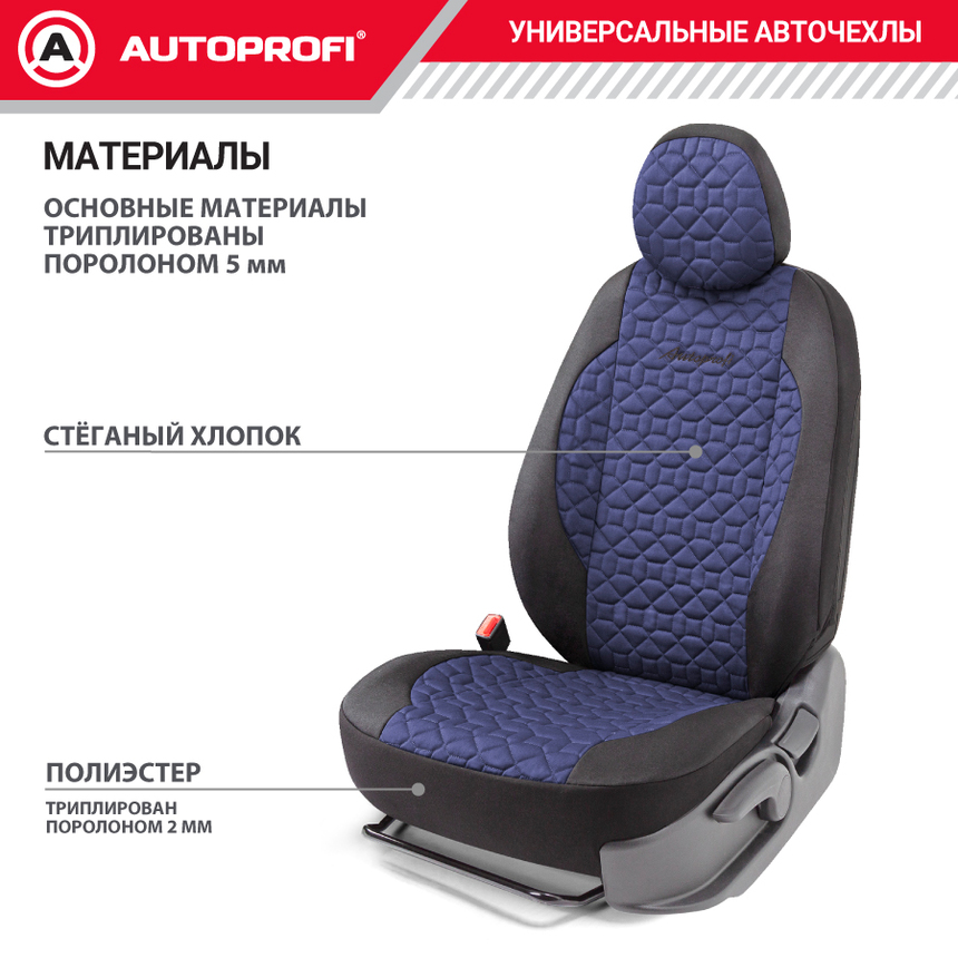Комплект чехлов на сиденья SOFT, материал хлопок SFT-0405 BK/D.BL