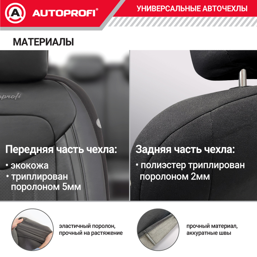 Комплект чехлов на сиденья SIGNATURE, материал экокожа SGN-1505GF BK/BK