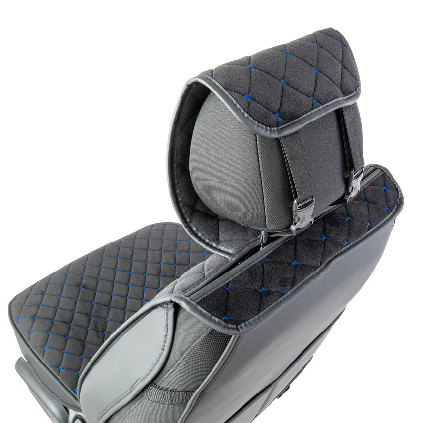 Каркасные накидки на передние сиденья "Car Performance", 2 шт., алькантара CUS-2012 BK/BL Каркасные накидки на передние сиденья "Car Performance", 2 шт., алькантара CUS-2012 BK/BL