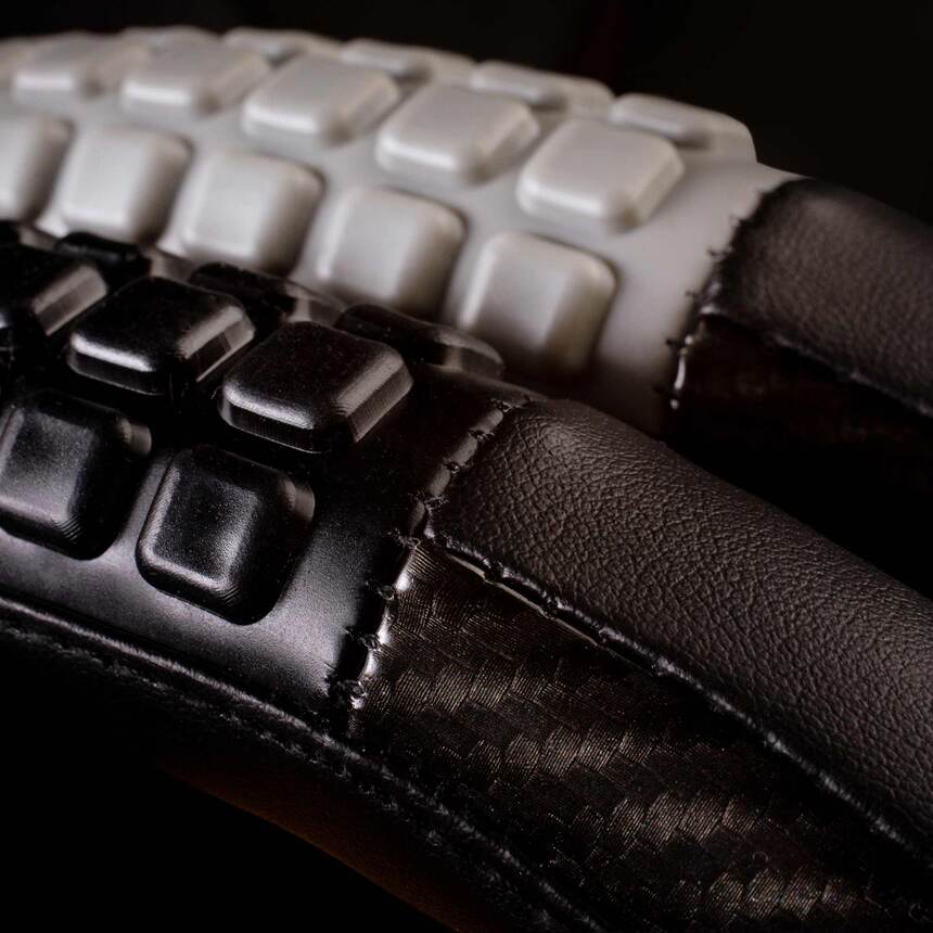 Кожаная оплётка на руль Car Performance со вставками CP-2060 BK/GY (L)