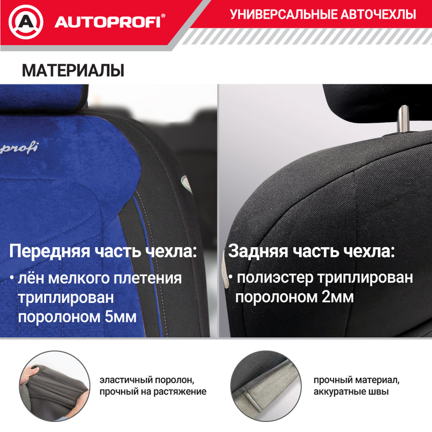 Комплект чехлов на сиденья SIGNATURE, материал велюр SGN-1505 BK/BL