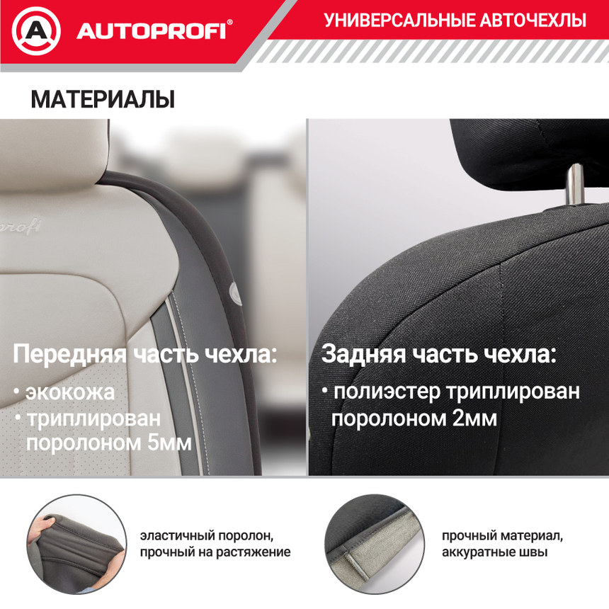 Комплект чехлов на сиденья SIGNATURE, материал экокожа SGN-1505GF BK/WH Комплект чехлов на сиденья SIGNATURE, материал экокожа SGN-1505GF BK/WH