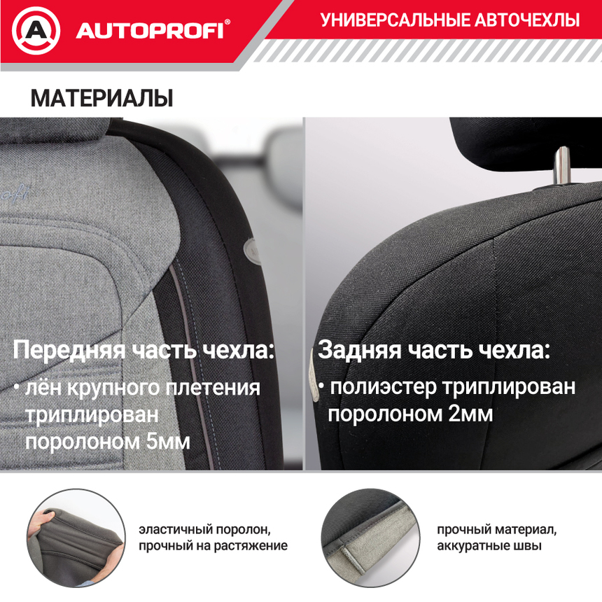 Комплект чехлов на сиденья LINEN, материал лён LIN-1505 BK/L.GY Комплект чехлов на сиденья LINEN, материал лён LIN-1505 BK/L.GY