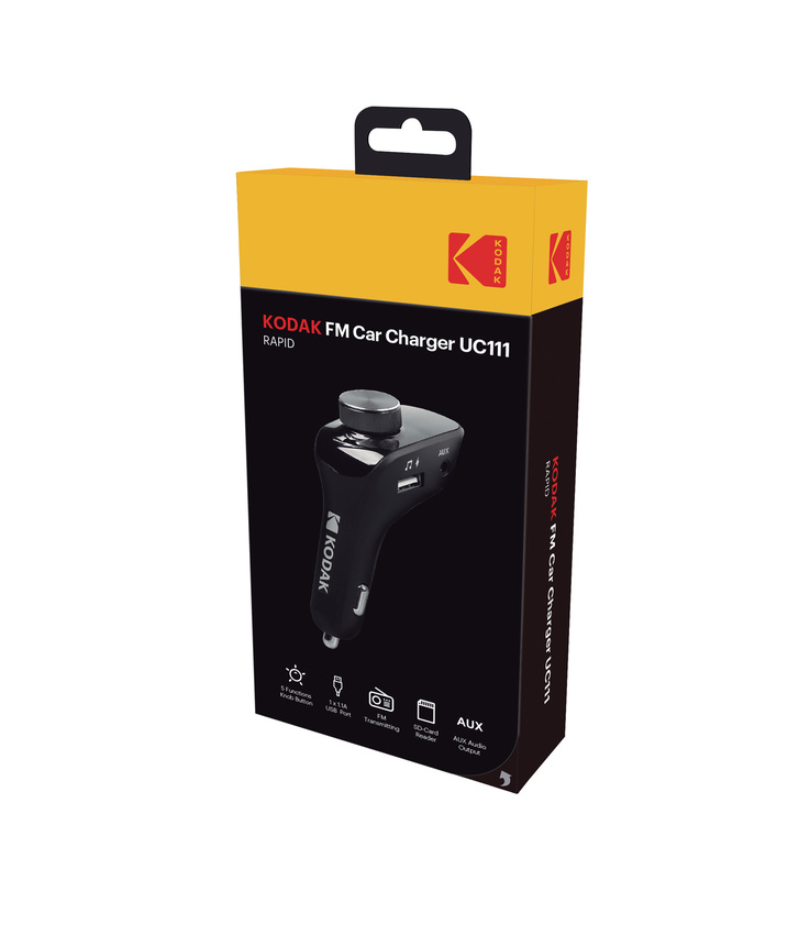 Автомобильное зарядное устройство и FM трансмиттер KODAK для телефона/планшета, USB, AUX, U-disk, Quick Charge 3.0. UC111