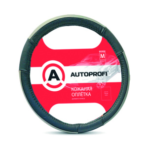 Кожаная оплётка руля AUTOPROFI AP-678 BK/GY (L)