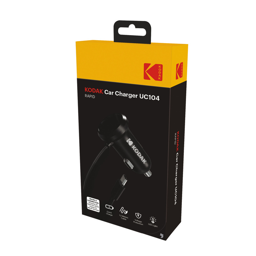 Автомобильное зарядное устройство KODAK для телефона/планшета, micro-USB, Quick Charge 3.0. UC104 Автомобильное зарядное устройство KODAK для телефона/планшета, micro-USB, Quick Charge 3.0. UC104