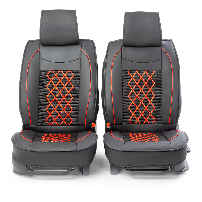 Каркасные накидки на передние сиденья "Car Performance", 2 шт., экокожа CUS-2092 BK/RD Каркасные накидки на передние сиденья "Car Performance", 2 шт., экокожа CUS-2092 BK/RD