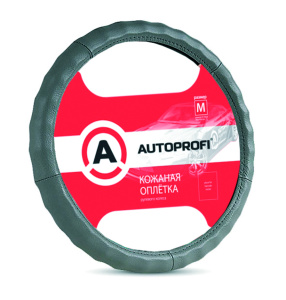 Кожаная оплётка руля AUTOPROFI AP-265 D.GY (M)