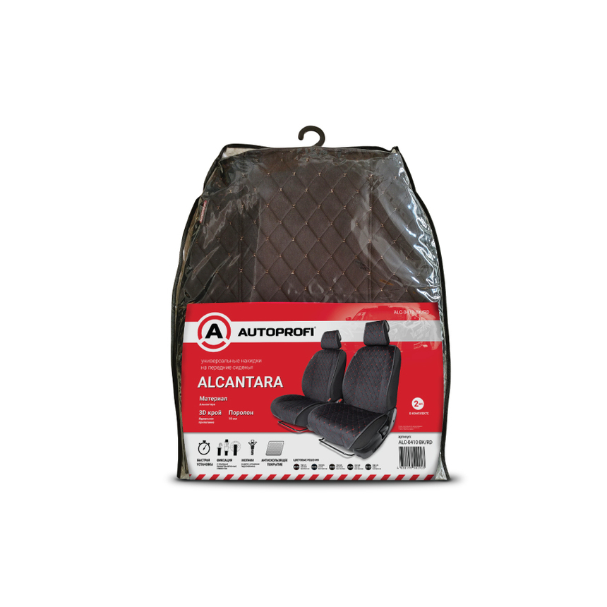 Накидки на передние сиденья автомобиля "Autoprofi", алькантара ALC-0410 BK/RD Накидки на передние сиденья автомобиля "Autoprofi", алькантара ALC-0410 BK/RD