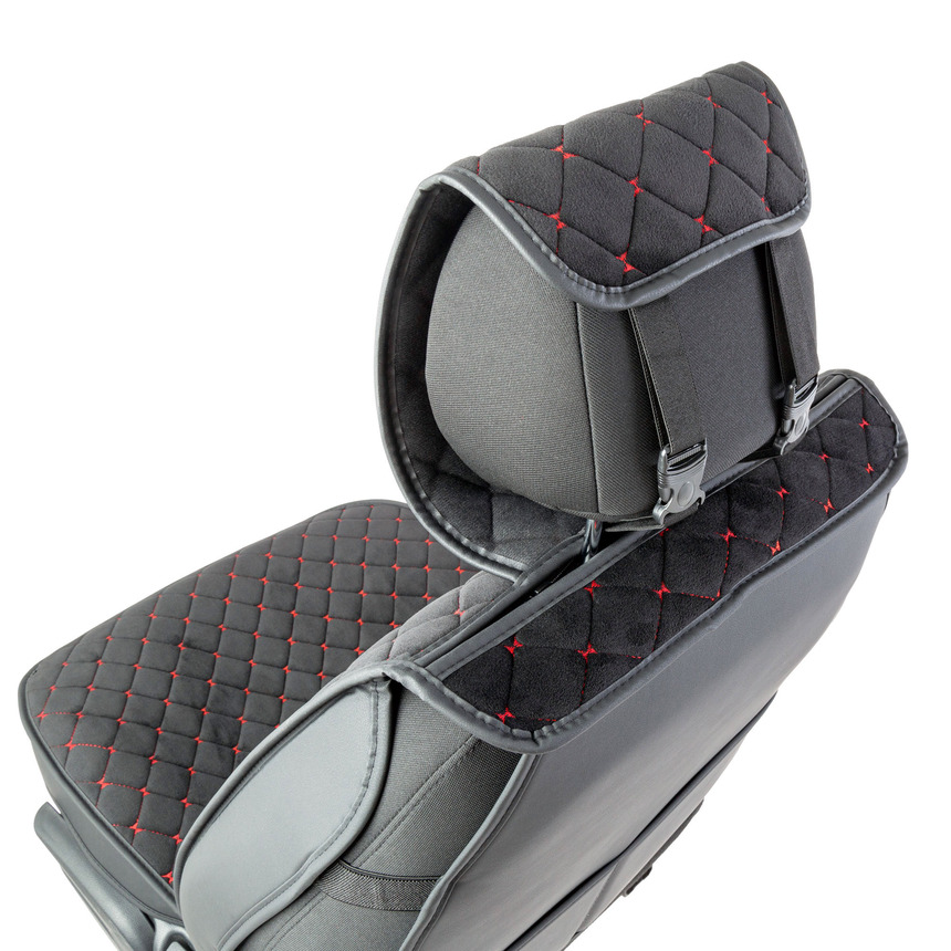 Каркасные накидки на передние сиденья "Car Performance", 2 шт., алькантара CUS-2012 BK/RD Каркасные накидки на передние сиденья "Car Performance", 2 шт., алькантара CUS-2012 BK/RD