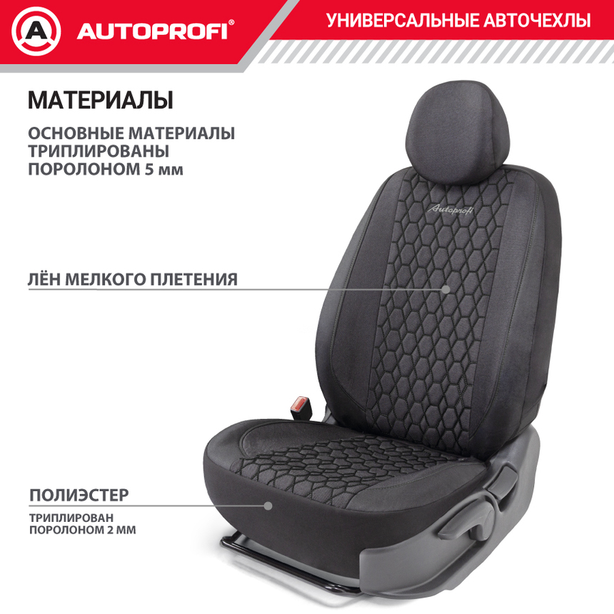 Комплект чехлов на сиденья VERONA, материал лён VER-0405 BK/BK Комплект чехлов на сиденья VERONA, материал лён VER-0405 BK/BK