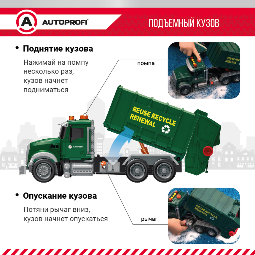 Инерционный городской транспорт с подвижными деталями "Мусоровоз" CA-035/GARB Инерционный городской транспорт с подвижными деталями "Мусоровоз" CA-035/GARB