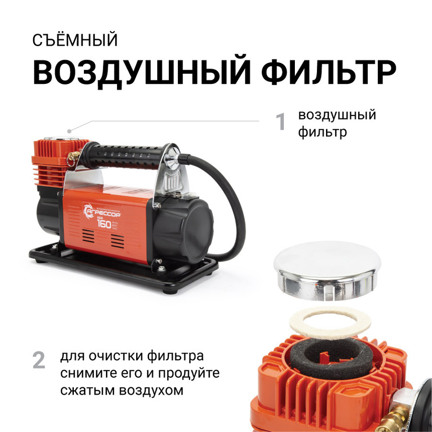 Компрессор автомобильный 160 л./мин. "АГРЕССОР" AGR-160