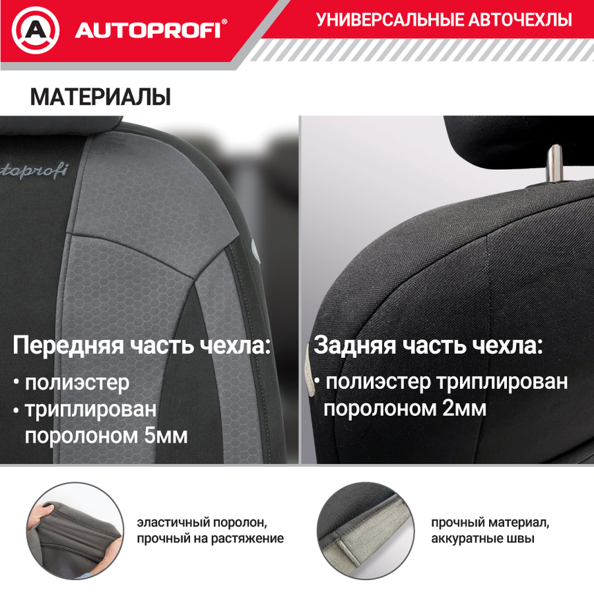 Комплект чехлов на сиденья PERFORMANCE, материал полиэстер PRF-1505 BK/GY